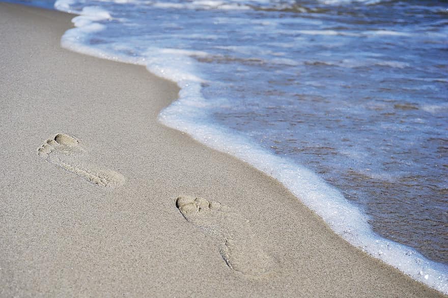 Beach, Sand, Sea, Baltic Sea, Summer, Vacations, wave, coastline, water, footprint, blue