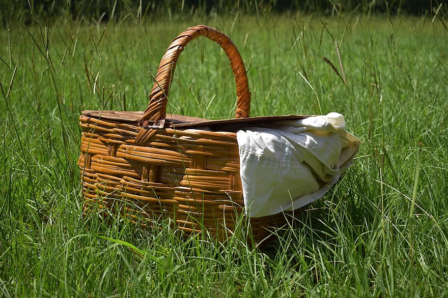 пикник, кошница, лято, храна, градина, природа, плетена ракита, плетена