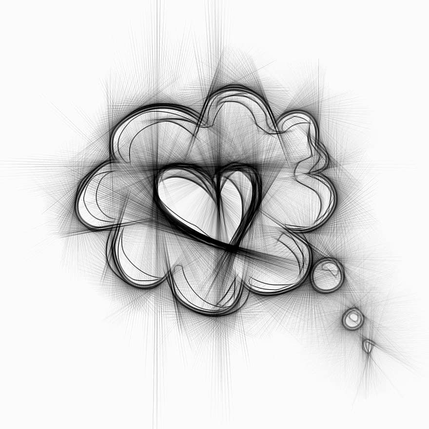 gedachten, liefde, hart-, potlood, abstract, Valentijn