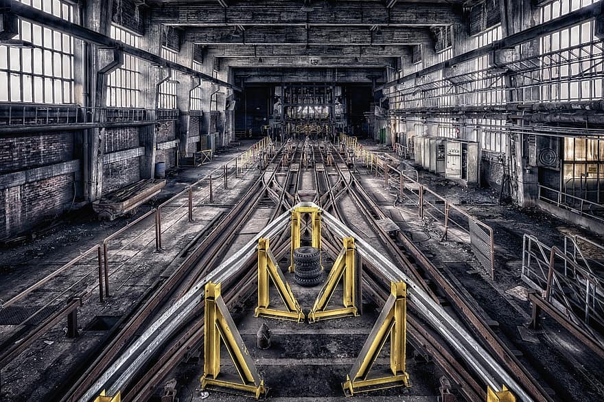 工場、業界、pfor、放棄された、過去、やめる、生産ホール、工業プラント、製造、装置、機械