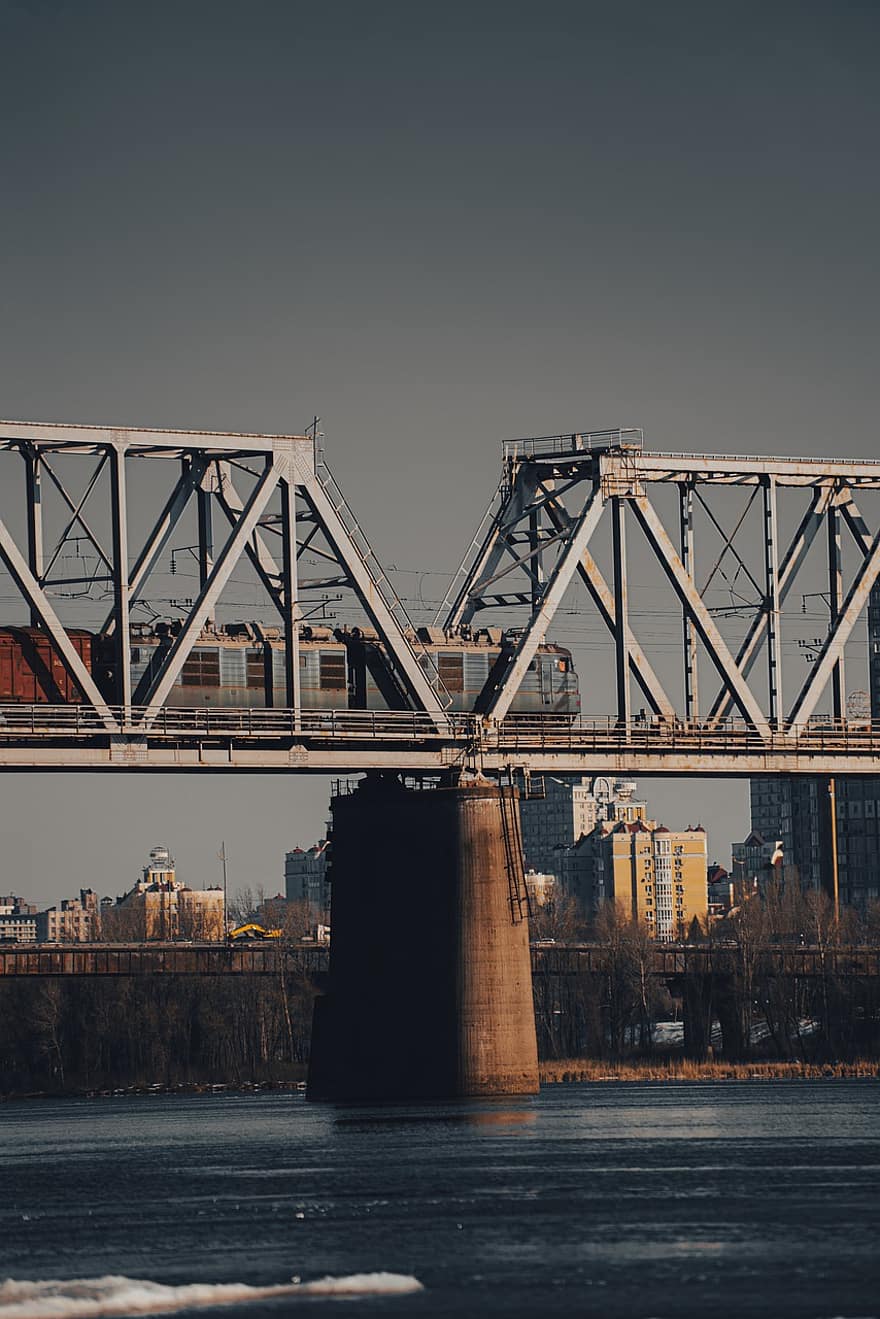 Bridge, River, Infrastructure, Train, water, industry, architecture, cityscape, famous place, shipping, transportation