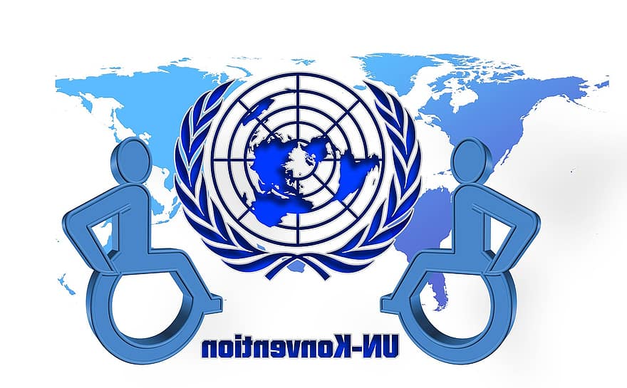 bariéra, postižení, Spojené národy, modrý, loga, un, unicef, invalidní vozík, vozíčkářů, pohyb, handicap