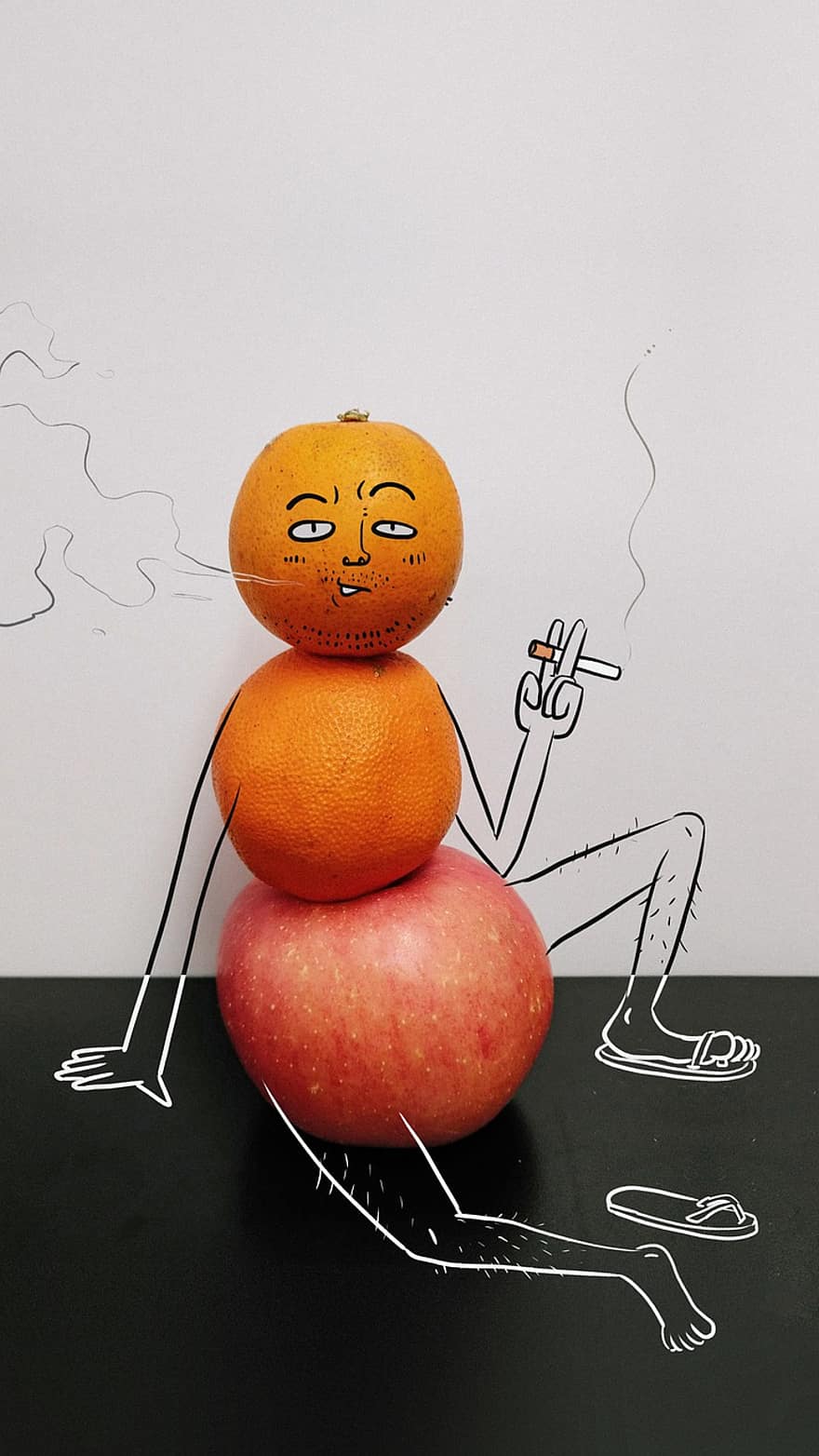 pintura, criatividade, fruta, maçã, laranja, decadente, fumar, meia idade