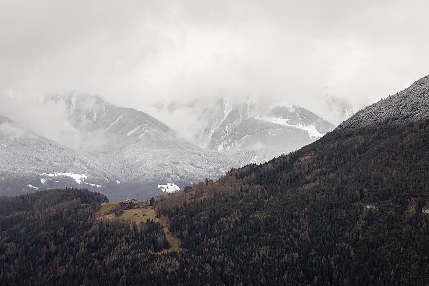 fjellene, snø, tyrol, austria, vinter, trær, natur, fjell, landskap, skog, fjelltopp