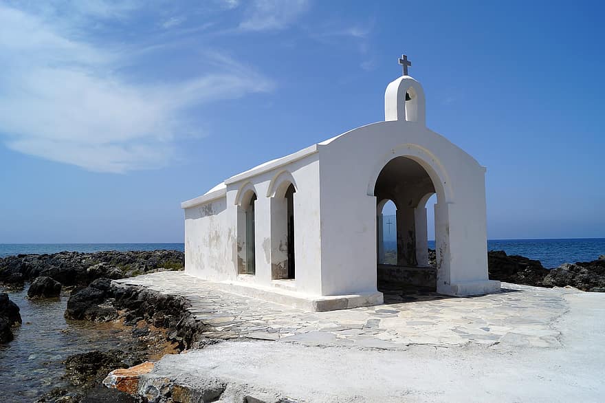 Església, Grècia, creta, capella, Església Al Mar, religió, arquitectura, cristianisme, lloc famós, creu, cultures