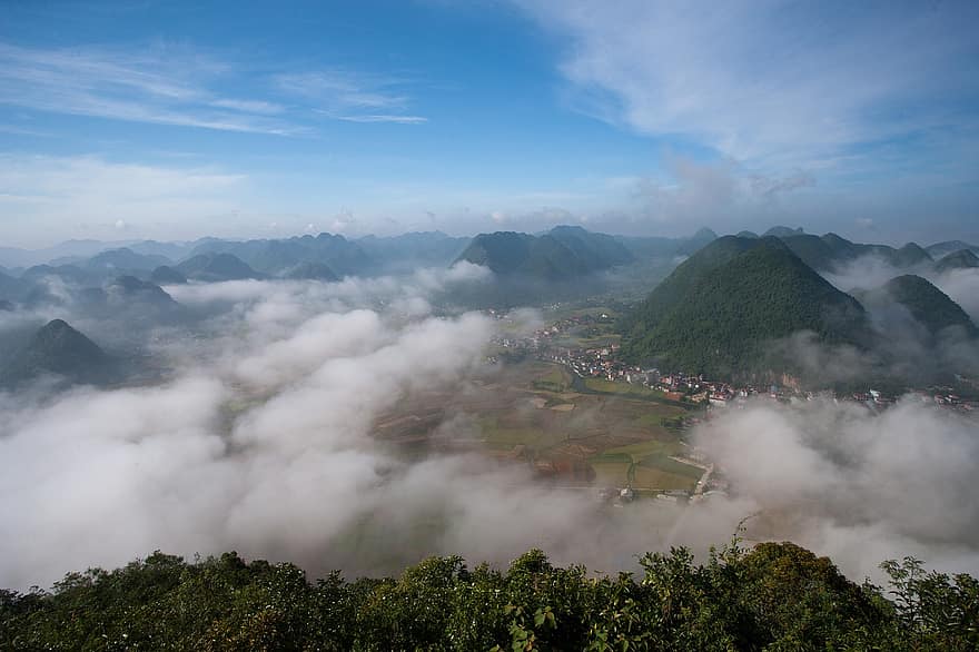 산들, 구름, 안개가 자욱한 풍경, 경치, 자연, 베트남