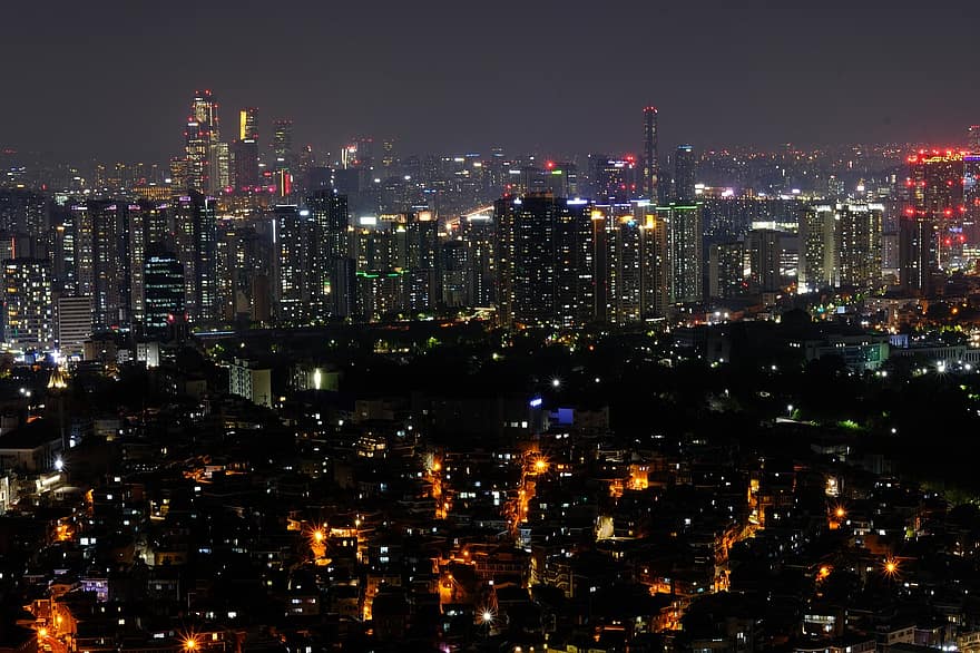 Nachtsicht, Abends, Fluss, Himmel, Landschaft, Nacht-, Han fluss, Seoul, Korea, Gebäude, die Architektur