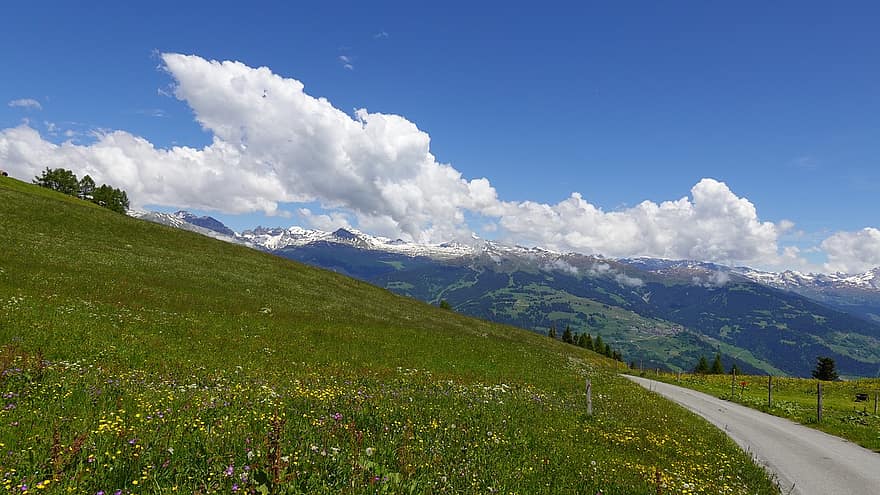 μονοπάτι, σύννεφα, Ορεινή Γεωργία, ορεινό τοπίο, βουνό, λιβάδι, γρασίδι, καλοκαίρι, τοπίο, πράσινο χρώμα, αγροτική σκηνή