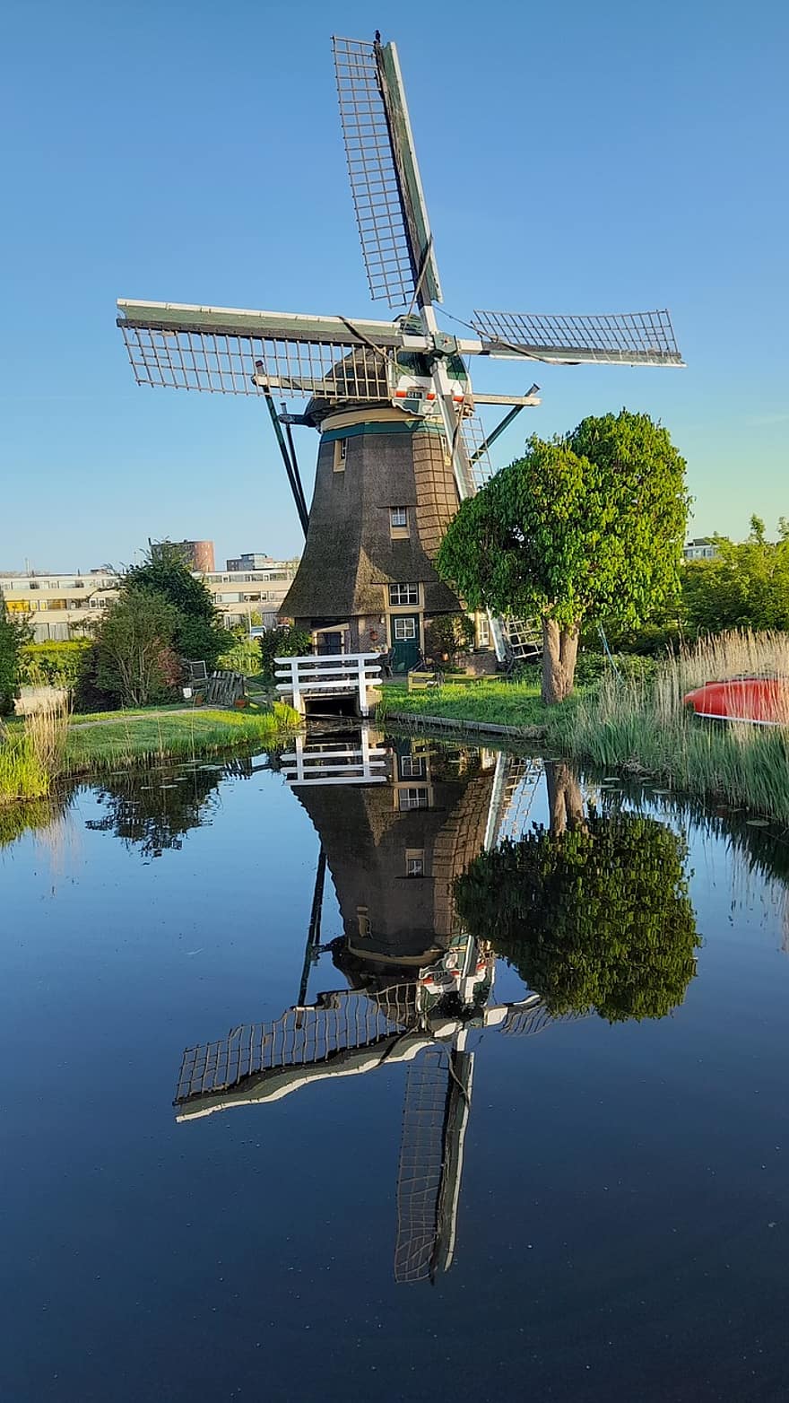 tuulimylly, Alankomaat, luonto, heijastus, energia, teho, vesi, maaseudulla, kesä, kuuluisa paikka, viljelmät