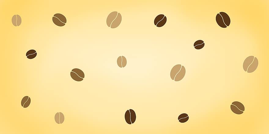 koffie, bruin, koffiebonen, Boon, achtergrond, ontwerp, gele achtergrond, Gele koffie