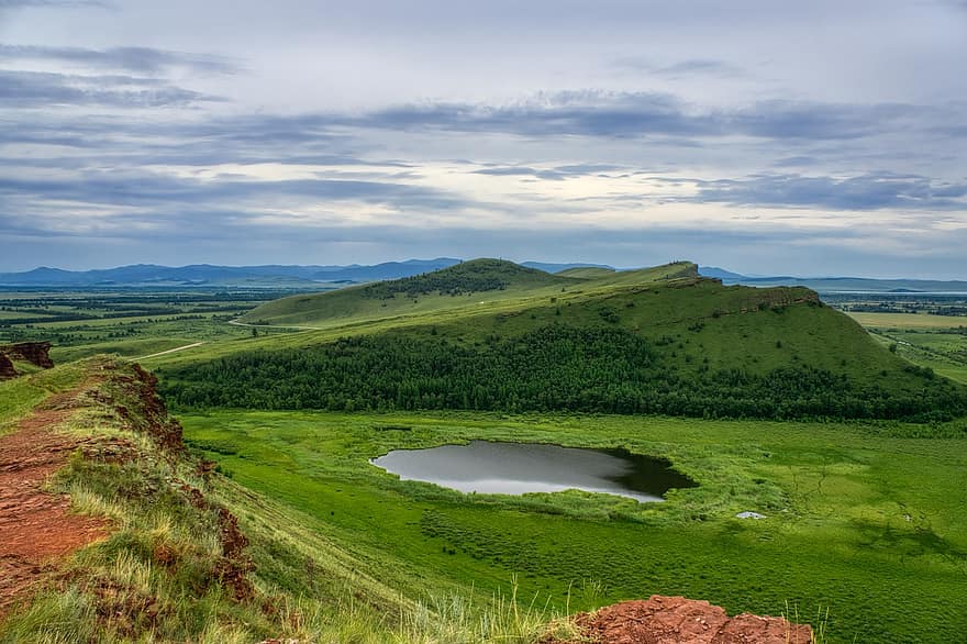 Mountains, Lake, Steppe, Russia, Nature, Landscape, Khakassia, Siberia, Summer, grass, rural scene