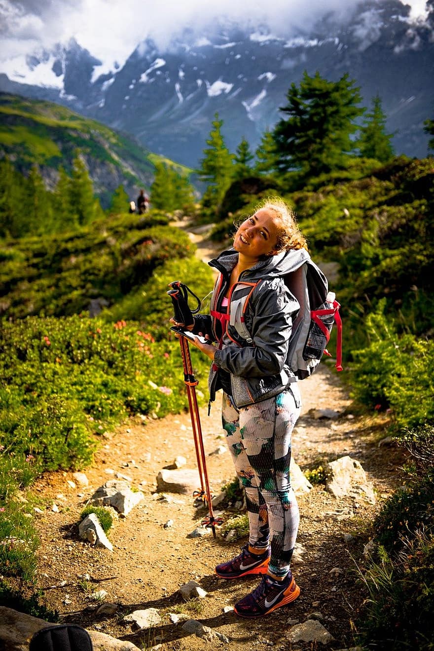 nő, túrázás, Alpok, hátizsák, kaland, hegy, Sport, erdő, egy ember, utazás, férfiak