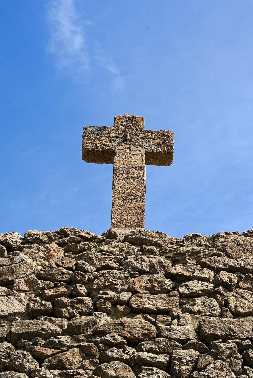 Cruz, religião, parede de pedra, Igreja, fé, esperança, cristandade, catolicismo, espiritualidade, velho, Deus