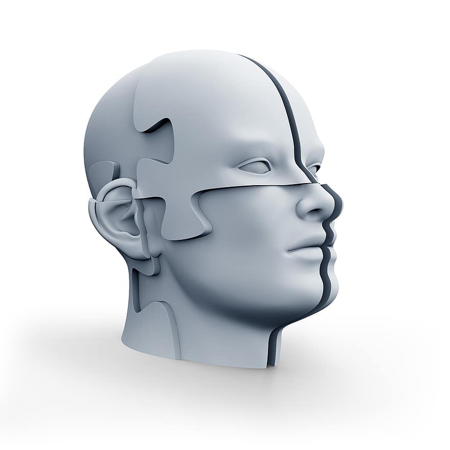 Голова лобзика, головоломка, 3D визуализация, изолированный, Головная боль, головоломки, человек, творческий подход, Идеи интеллекта, голова, инновация