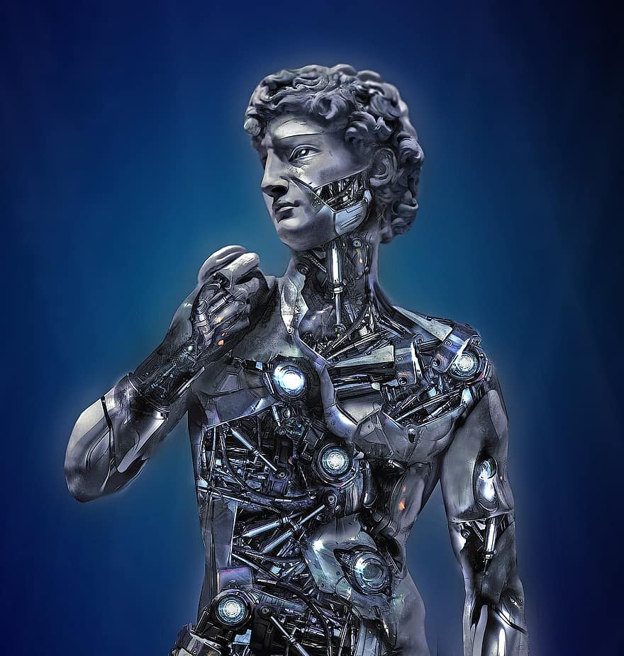 davido, robot, technologie, digitální, socha, stroj
