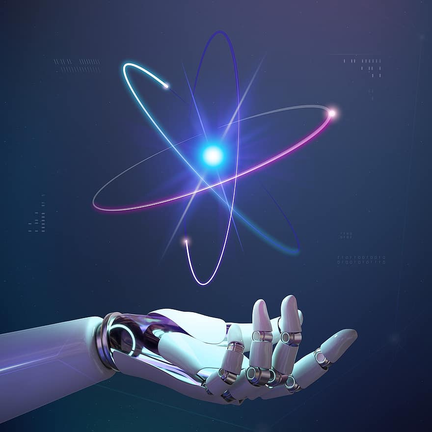 Arm, künstliche Intelligenz, Roboter, Atom, Automatisierung, Hintergrund, Cyborg, Design, Design-Ressource, Digital, digitales Zeitalter