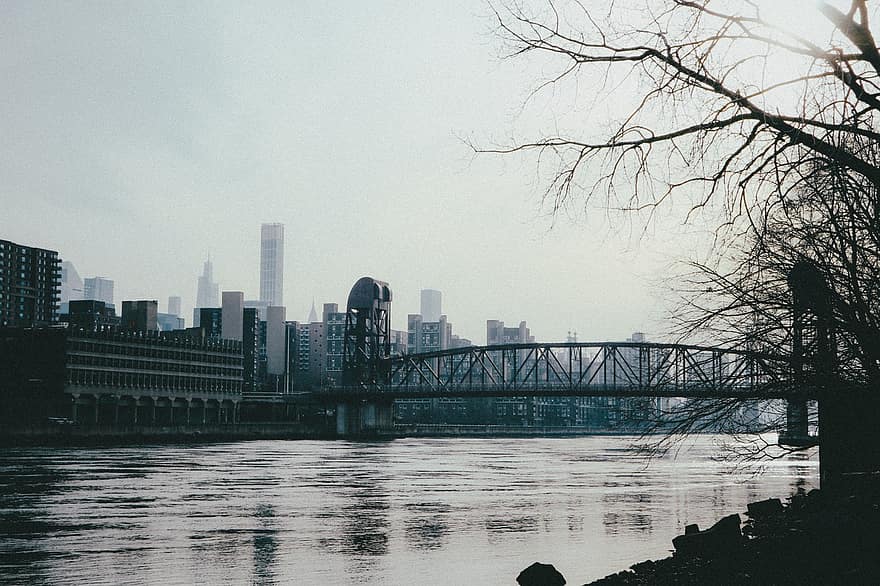 мост, град, градски, пътуване, туризъм, Ню Йорк, река, сгради, на открито, филм, ретро