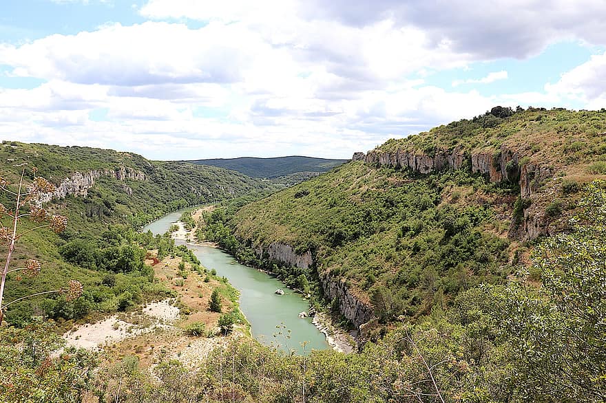 Gorges Del Gardon, Gard, França, riu, canyon, provence, paisatge, geologia, vegetació mediterrània, núvol, escènic