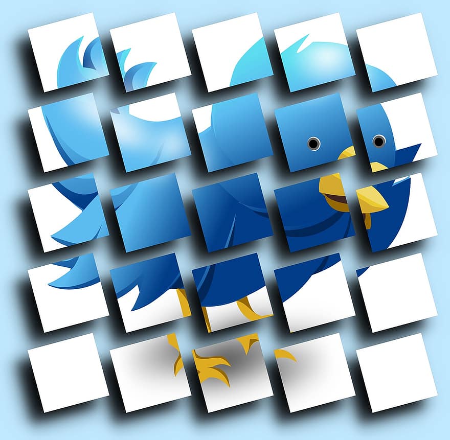 Twitter, „Twitter“ šablonas, Twitter piktograma, Čivināšana, paukštis, Abstrakčios plytelės, modelį, 3d, mėlyna, socialinės žiniasklaidos, santrauka