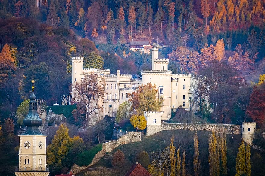 Château, l'automne, saison, tomber, Voyage, exploration, christianisme, architecture, endroit célèbre, arbre, religion