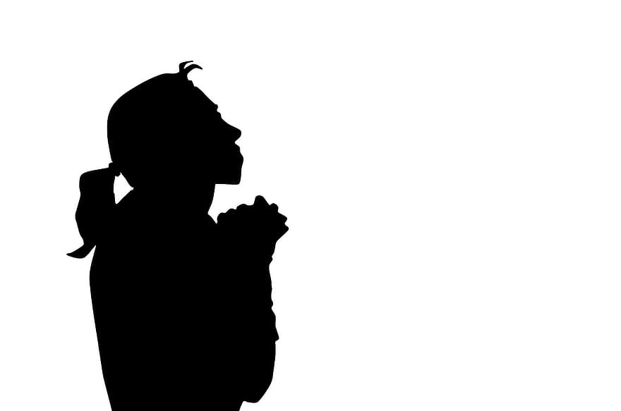 žena, modlí se, ilustrace, stín