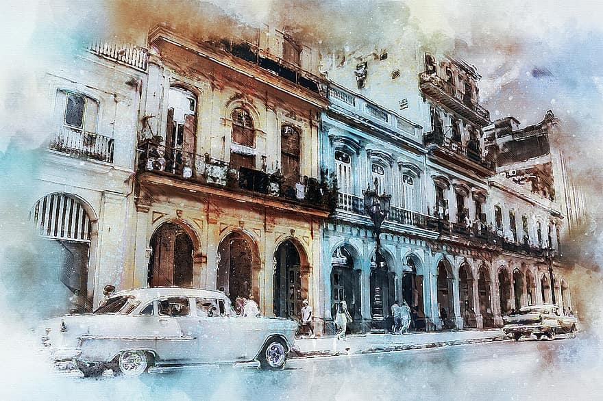 cuba, Havana, vell, antic, edificis, arquitectura, cotxe clàssic, automòbil, turisme, urbà, històric