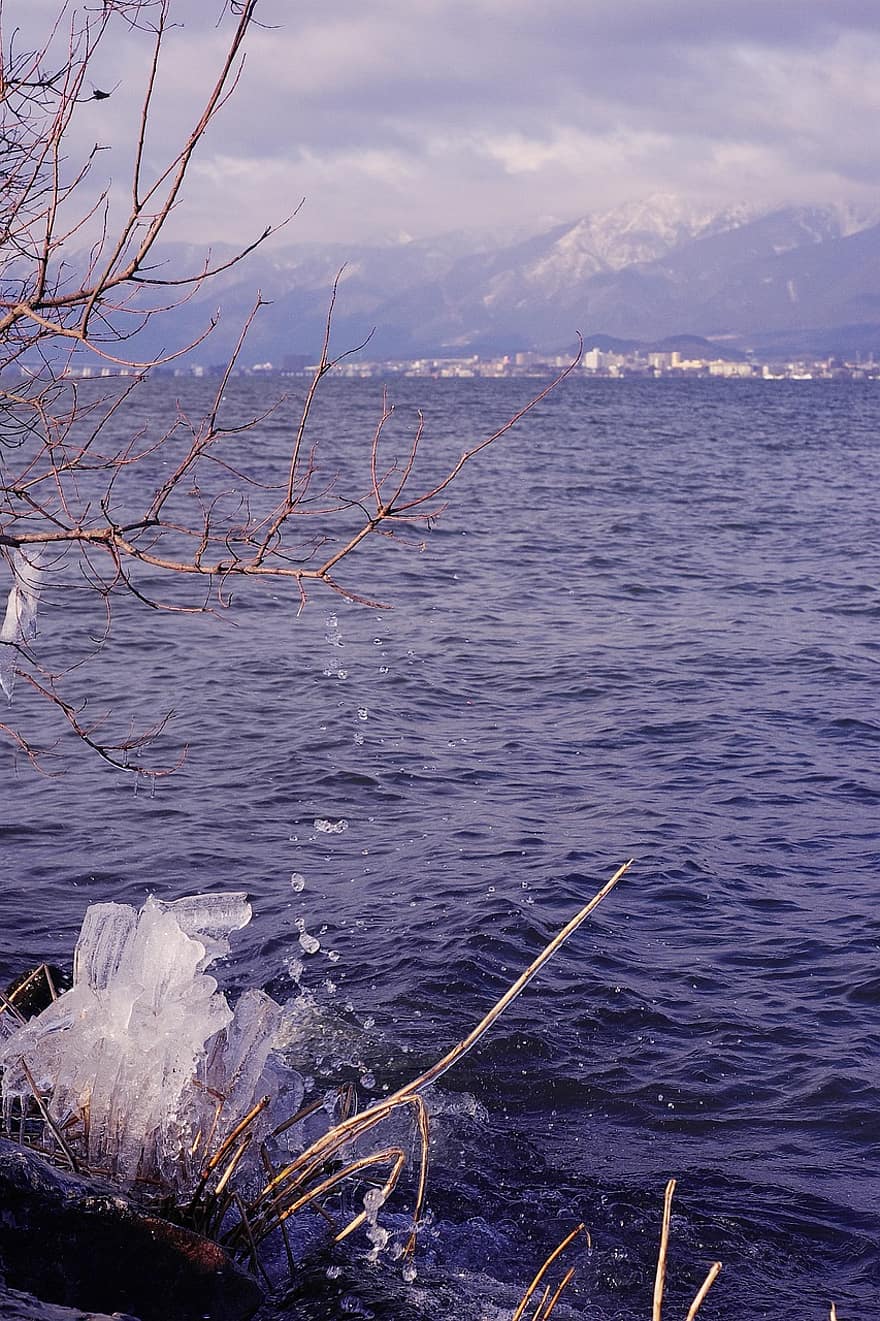 Lake Biwa, göl, buz, dondurulmuş, Su, kış, dalgalar, doğa, shiga