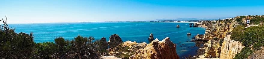 óceán, sziklák, Praia, panoráma, Algarve, tengerpart, strand, tenger, víz, természet, nyári