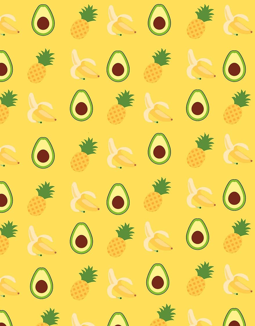 Pineapples, Bananas, Avocados, Pattern, Design, Fruits, Food, Digital Paper, Digital Scrapbooking