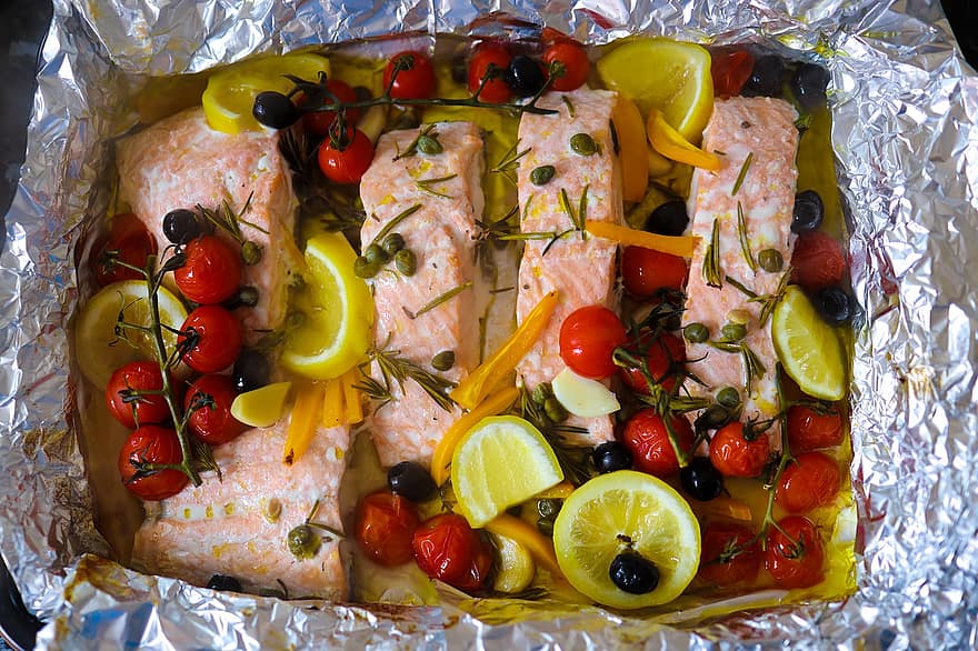 ikan salmon, hidangan, makanan laut, ikan, makan, lezat, restoran, sehat, Masakan, nutrisi, segar