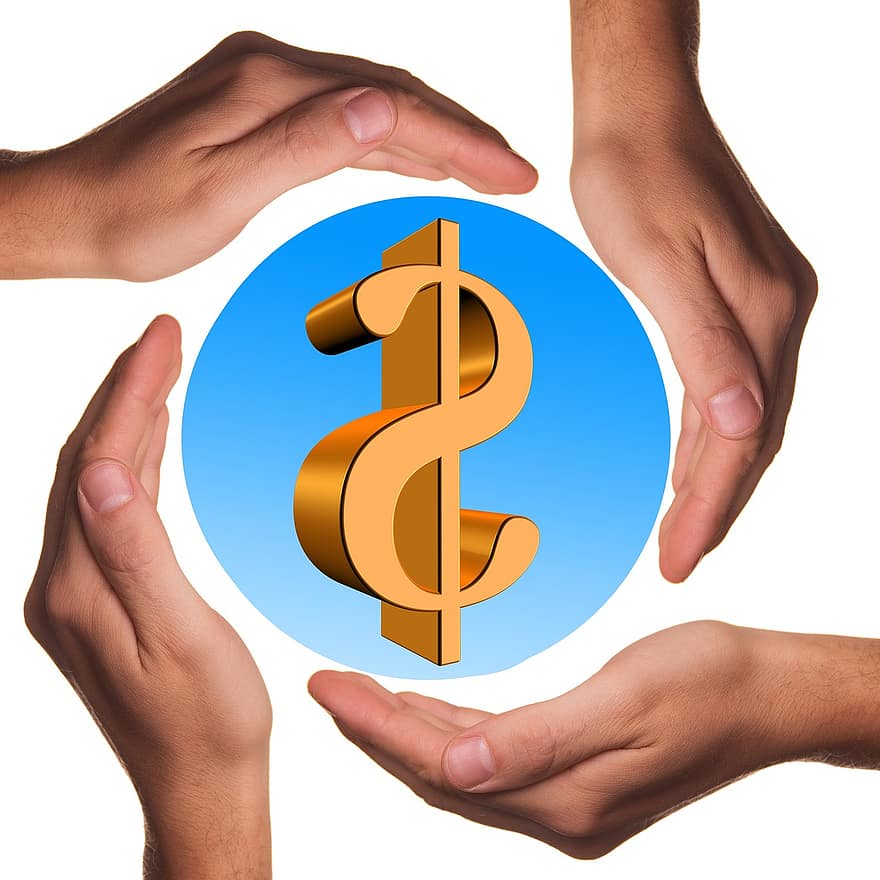 skydda, händer, dollar, hand, valuta, pengar, presentation, finger, donation, finansiera, delar