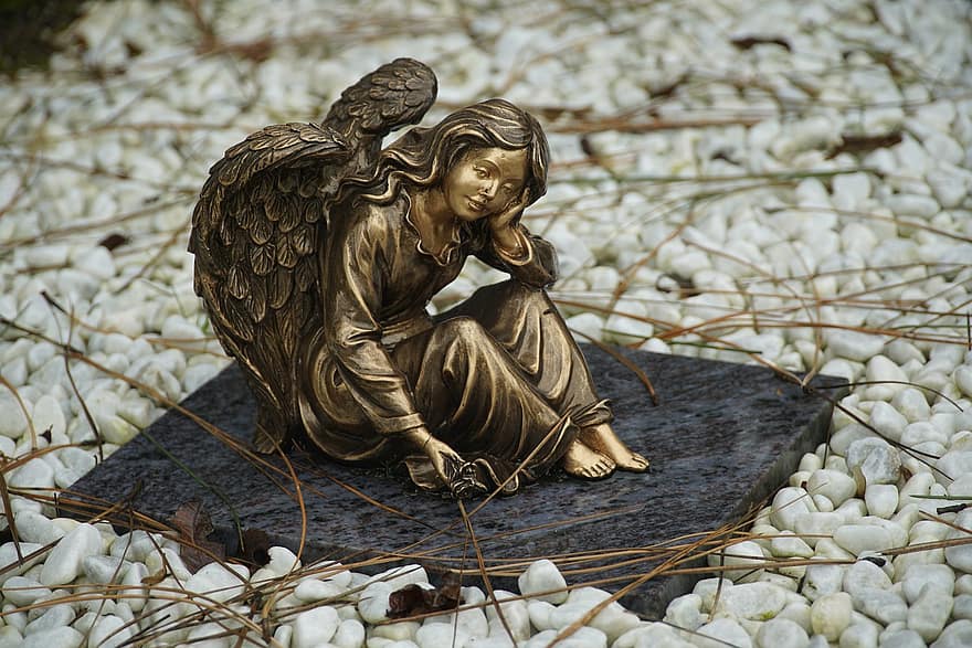 weinender Engel, Engel, Bronze-, Friedhof, traurig, Grab, Schmerzen, Weinen, Skulptur, Statue, Trauer