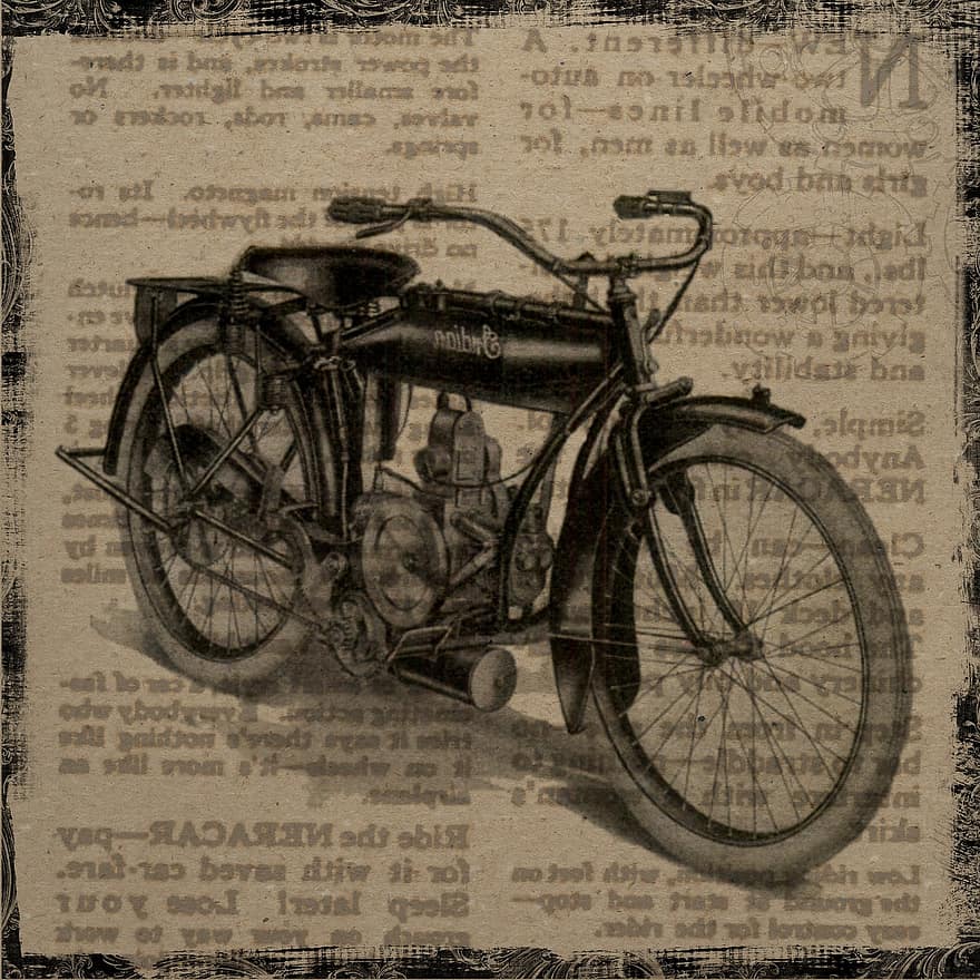 årgang, collage, motorcykel, indian, antik, firkant, scrapbooking, scrapbog, kunst og kunsthåndværk, kreativ, fotoalbum