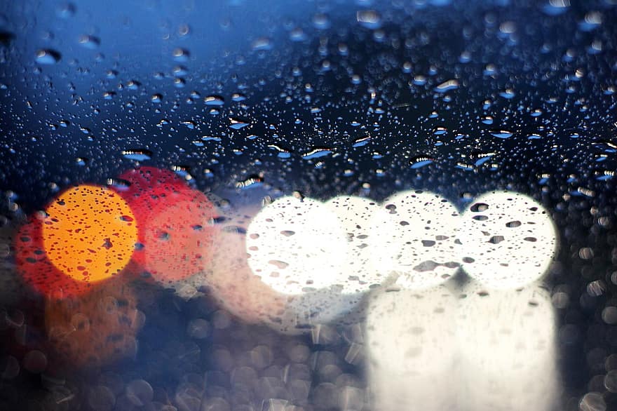 kapky deště, mokré, sklenka, bokeh, déšť, kapky vody, voda, okno, světlo, abstraktní, textura