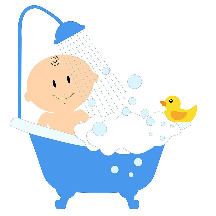 bebé, bañera, ducha, niño, linda, feliz, pequeño, niñito, infantil, limpiar, agua