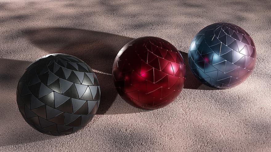 Modelization, 3d, Balls, Decoration, Red, Christmas, Interior, sphere, backgrounds, shiny, ball
