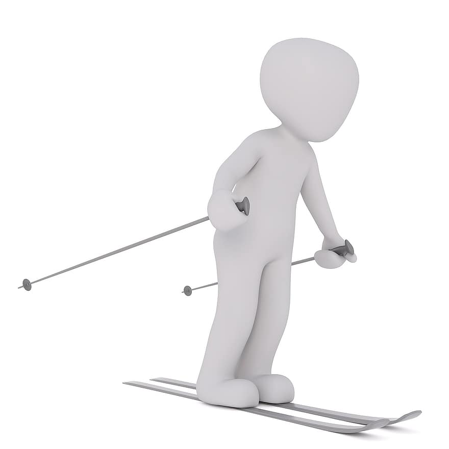 sportiv, schi, schiorii, plecare, schiuri, sporturi de iarna, bețe de schi, alb mascul, Model 3D, izolat, 3d