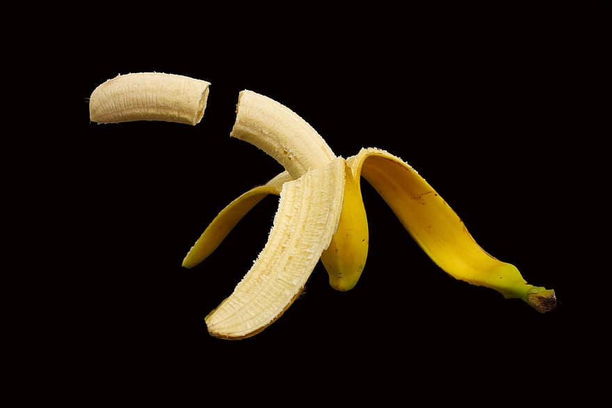 banan, owoc, kawałek, skórka banana, jedzenie, żółte owoce, ciąć, żółty, zbliżenie, zdrowe odżywianie, organiczny