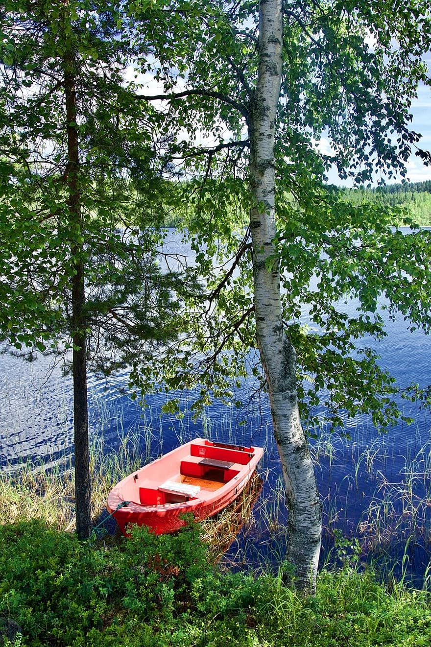 barca, lago, natura