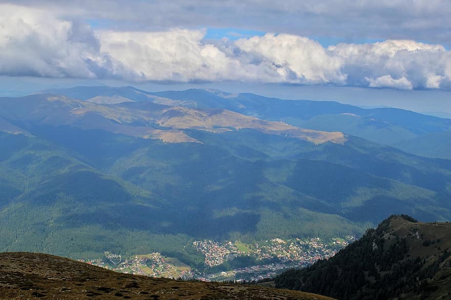 Sinaia, โคตา 2000, ภูเขา, หุบเขา, ตัวเมือง, จุดสูงสุด, ภูมิประเทศ, ทัศนียภาพ, ธรรมชาติ, เมฆ, ท้องฟ้า