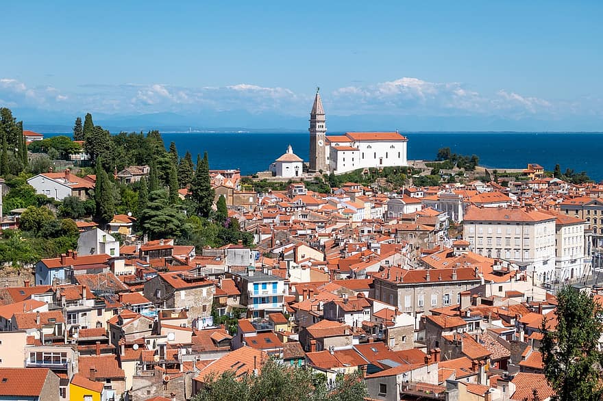 Piran, Slovenia, St, George's, Church, Cathedral, Tower, Heritage, Historical, Mediterranean, Travel