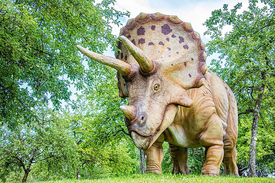 dinossauro, floresta, dino, animal, extinto, gigante, pré-histórico, triceratops, paleontologia