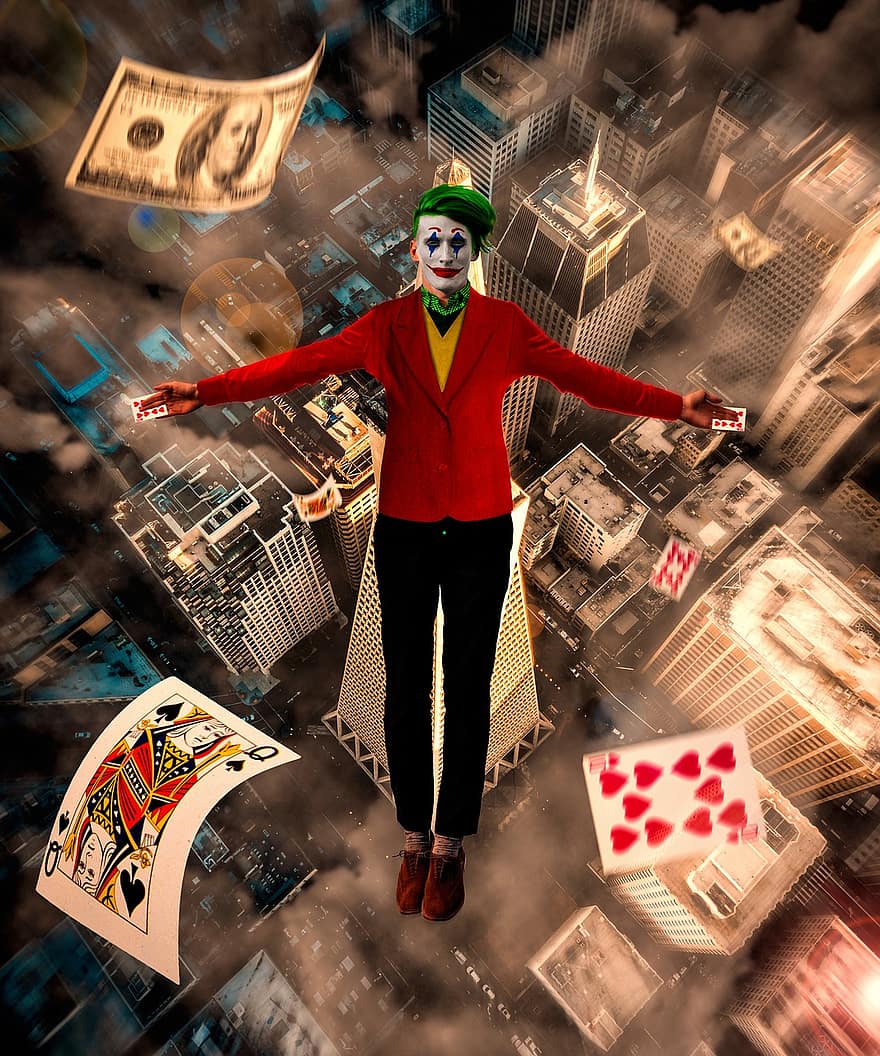 Joker, Sky, Batman, Comics, Villain, Mask, Movie, Black, Bang, Super, City