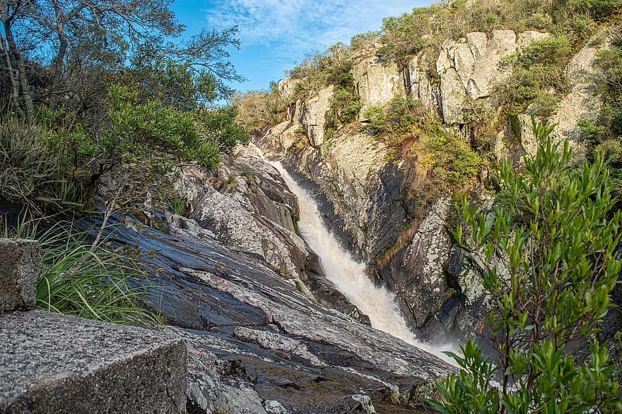 cachoeiras, água corrente, montanhas, em cascata, arvores, rochoso, ao ar livre, córregos