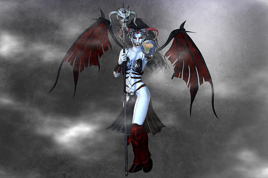 Fantasy, Fairy Tale, Weapon, Wings, Animation, Character, women, illustration, adult, one person, cartoon