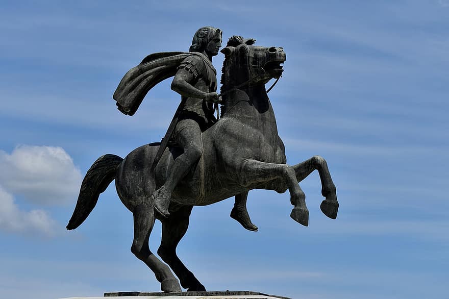statua, cielo, scultura, cavallo, ciclista, Alessandro Magno, re, imperatore, Alessandro, conquista, conquistatori