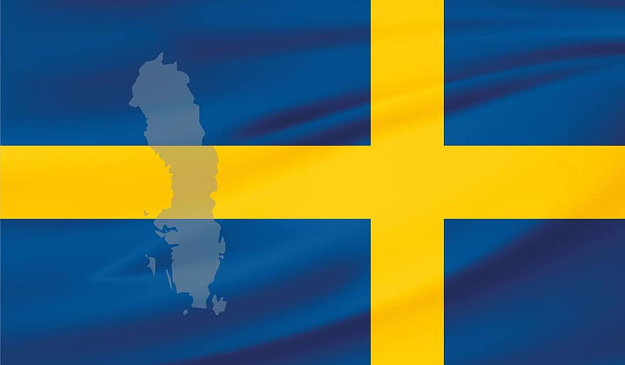 Sweden, Flag, Banner, Blue, Yellow, Cross, Map