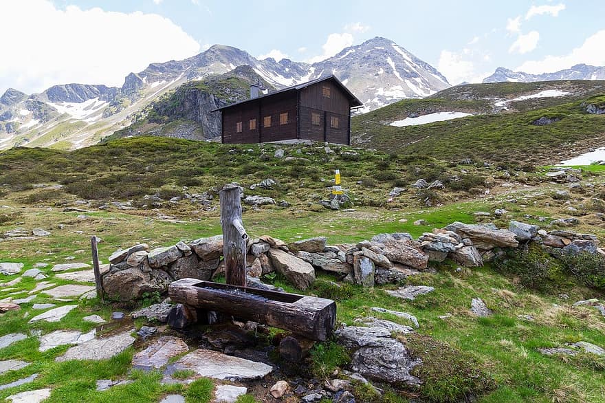 Giglachseehutte, hegyi kabin, Ausztria, Schladming, hegy, fű, tájkép, hegycsúcs, hegység, nyári, hó