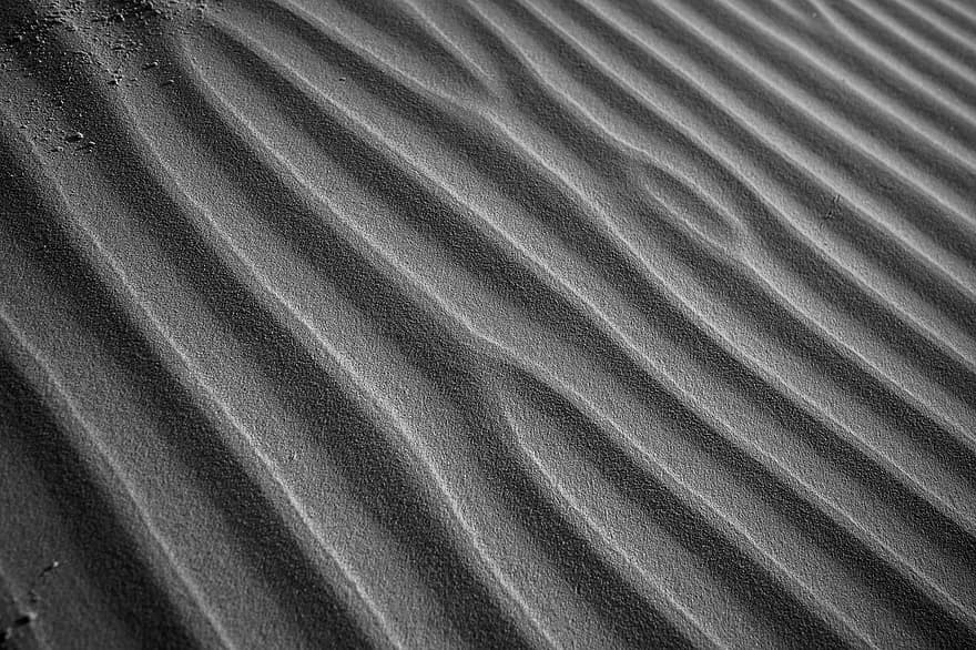 gurun, pasir, bukit pasir, satu warna, alam, tekstur, makro, hitam dan putih, pola, latar belakang, tidak ada orang