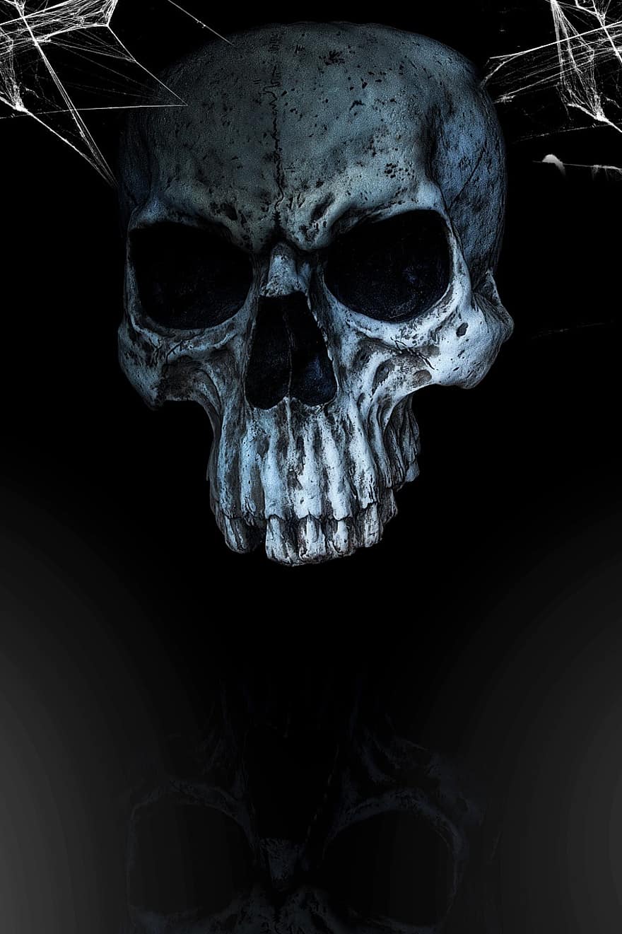 crani, horror, crani i ossos creuats, mort, Halloween, gòtic, horripilant, estrany, por, os, fosc